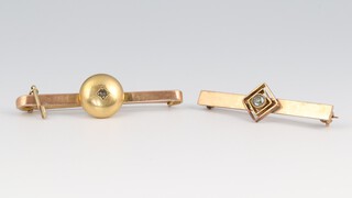 A gold marked 14k gem set bar brooch 2.1g and 1 other marked 9ct 1.8g
