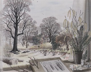 **Stanley Roy Badmin (British, 1906-1989), "February (for Shell)", watercolour with ink on paper, signed recto, label verso, 17.5cm x 22cm, within a silvered frame. Note: this work was illustrated in The Shell Guide to Trees and Shrubs published by Phoenix House, London, 1958. Provenance: The Shell Collection of Modern British Paintings, Sotheby's, 4th July 2002, lot 4. **Please note that Artists Resale Rights will be payable on this lot
