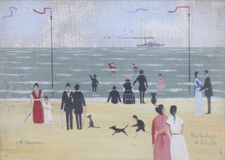 **Margaret Chapman (British, 1940-2000), "Sur le plage a Dieppe", oil on board, signed and titled, 15cm x 22cm, within an oak frame.**Please note that Artists Resale Rights may be payable on this lot