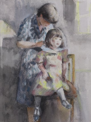 **Sherree Valentine Daines (British, b.1959), Mother with Child, watercolour, signed with initials, 20cm x 15cm, within a cardboard mount. Please note: This lot may be subject to Artists Resale Rights
