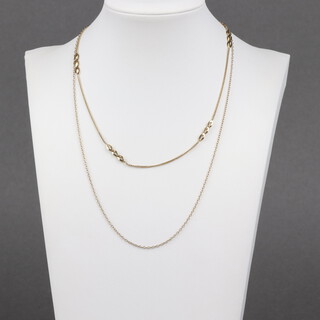 A 9ct gold fine link chain 44cm and 1 other (a/f), 3.8g