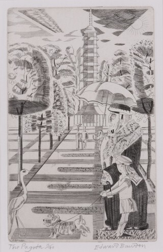 **Edward Bawden (British, 1903-1989), "The Pagoda" (Kew Gardens), etching on wove paper, signed, titled and editioned 11/40 in pencil, 18cm x 12cm, within an ebonized frame. Provenance: Gwen Hughes Fine Art.*Please note that Artists Resale Rights may be payable on this lot 