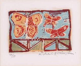 **Michael Rothenstein RA (British, 1908-1993), "Three Butterflies", screenprint, signed and editioned 29/30 in pencil, 11cm x 13.5cm, within a frame. Provenance: Gwen Hughes Fine Art.*Please note that Artists Resale Rights may be payable on this lot 	