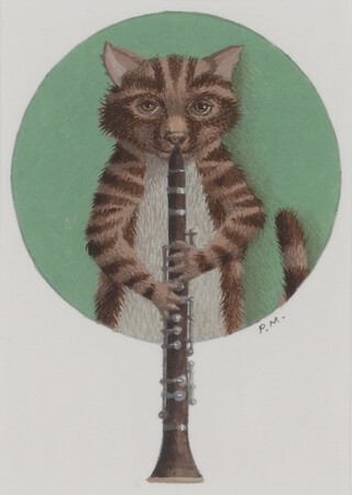 **Peter Malone (British, b.1953), "The Cat by the Clarinet", gouache, signed with initials, 8.5cm x 6cm, within an ebonized frame. Note: original illustration for Peter and the Wolf published by A.A. Knopf, 2004. Provenance: Rae-Smith Gallery.**Please note that Artists Resale Rights may be payable on this lot 