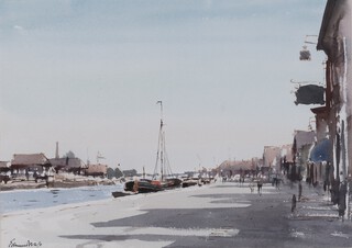 **Edward Seago (British, 1910-1974), "Outskirts of Delft", watercolour, signed recto, titled Colnaghi label verso, 26.5cm x 37.5cm, within a stained wood frame. Provenance: George Babbington; Biddle & Webb, 11th March 2017, lot no.127; P. & D. Colnaghi & Co. Ltd., London. **Please note that Artists Resale Rights will be payable on this lot 