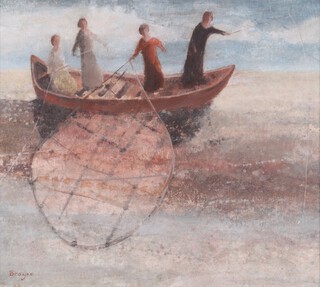 **David Brayne (British, b.1954), Four Fisherwomen, watercolour with acrylic, signed recto, dated 2006 verso, 40cm x 45cm, within a painted wood frame **Please note that Artists Resale Rights may be payable on this lot 