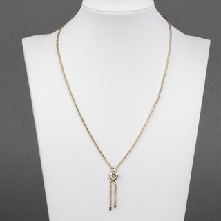 A 9ct gold and gem set necklace of pendant form, 40cm, 9g