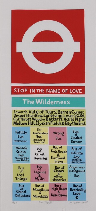 Martin Grover (British, b.1962), "Bus Stop III", screenprint, signed and editioned 9/40, 57cm x 26cm, within a frame.