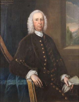 British School, Three Quarter Length Portrait of John Luscombe Esq of Combe Royal, High Sheriff of Devon, 18th century oil on canvas, 118cm x 90cm, within a gilt composition frame.