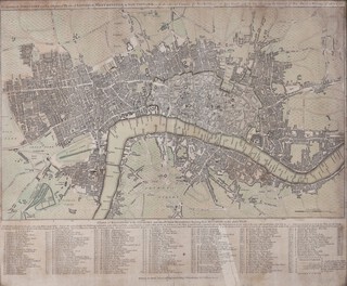 Robert Sayer (British, 1725-1794), "The London Directory or a New & Improved Plan of London, Westminster & Southwark; with the adjacent County, the new Buildings, the New Roads, and the late alterations by Opening of New Streets, & widening of Others 1778", engraving with hand-colouring on laid paper, 41.5cm x 51cm, within an ebonised frame.	