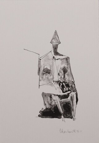**Lynn Chadwick (1914-2003), Seated figure, lithograph, signed and dated '71, published by Erker Press, 1971, 28cm x 19cm, unframed.**Please note that Artists Resale Rights may be payable on this lot 