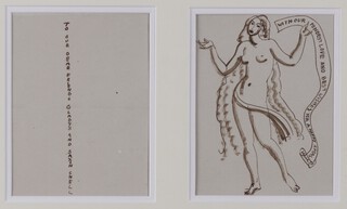 **Dame Laura Knight (British, 1877-1970), Female Nude, pen with ink, signed and inscribed "to our dear friends Gladys and Saxon Snell", 15.5cm x 12cm, within a gilt Bourlet frame. Note: Thomas Saxon Snell was the brother of Dorothy "Dolly Snell" who regularly sat for Laura. Dolly married Harold KnightÃ¢??s brother Edgar in 1912.**Please note that Artists Resale Rights may be payable on this lot 