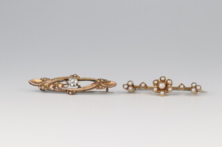 Two gilt metal bar brooches