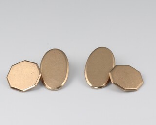 A pair of plain 9ct gold oval and octagonal cufflinks 8.2g