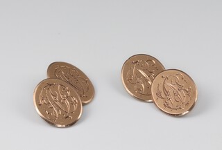 A pair of 9ct gold oval cufflinks, monogrammed, 7.1g