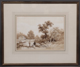 A 19th Century watercolour, study of 2 figures on a roadside 26cm x 16cm 