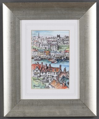 Mary Bonner, watercolour, Whitby harbour, signed 14cm x 10cm 