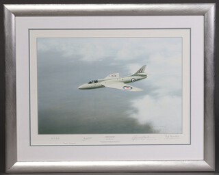 Gerald Coulson, artists proof limited edition coloured print no.27/50 "First Flight" signed by Gerald Coulson, Squadron Leader Neville Duke  44cm x 59cm 