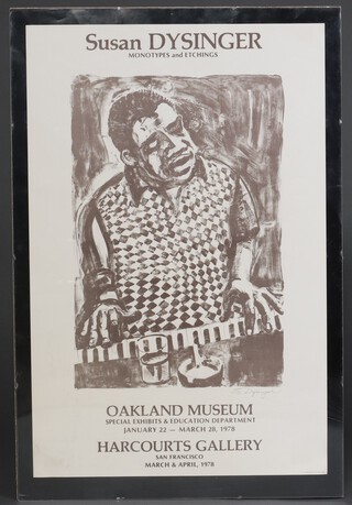 Susan Dysinger, monochrome poster for Monotypes and Etchings Auckland Museum Special Exhibition and Educational Department 1978, 83cm x 55cm 