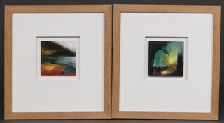 Modern art, a pair of oil paintings on board, abstract studies, 9cm x 10cm 