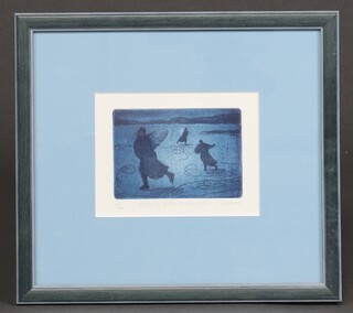 F Watson, coloured print "Skating with Moonlight" no.16/40, signed, 9cm x 11cm 