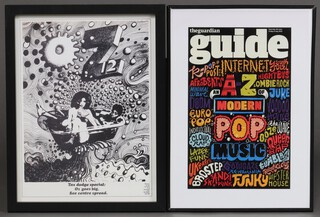 A coloured print for Oz Magazine "Tax Dodgers Special Oz Goes Big" see centre spread, 37cm x 27cm and a coloured print "The Guardian Guide June 2012", The A-Z of Pop Music" 33cm x 21cm 