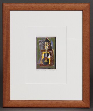 D D Bolar, coloured print "Unique, 1st Guitar 2006" signed and dated 16cm x 12cm 