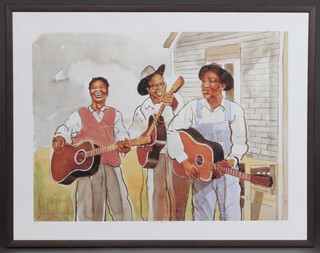 Susan Dysinger, limited edition coloured print signed, "Delta Blues Boys" no.2/100, 57cm x 78cm 