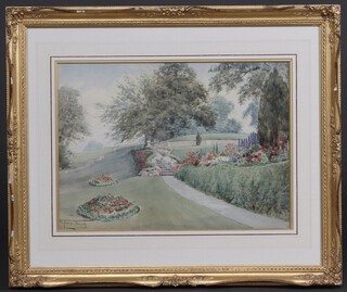 Sylvester Stannard, watercolour study of an English country garden with path and trees 36cm x 49cm within a gilt frame 