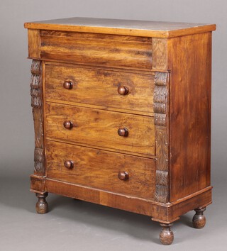 A Victorian mahogany Cumberland chest with secret drawer above 3 long drawers, with scrolls to the sides, raised on turned supports 124cm high x 109cm w x 50cm d 