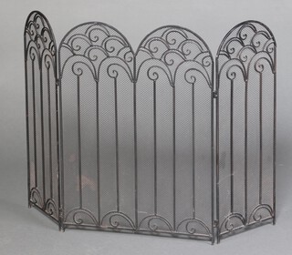A mesh and metal, arch shaped 3 fold fire screen 70cm h x 81cm w  