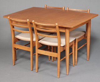 Scandart High Wycombe, a mid-century teak dining suite comprising extending dining table 74cm h x 122cm x 77cm and 4 ladder back dining chairs 
