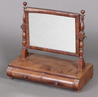 A William IV rectangular plate dressing table mirror contained in a mahogany swing frame, the base fitted 2 drawers 48cm h x 50cm w x 36cm d 