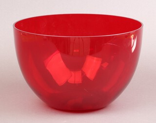 Mid-century, a red glass bowl 30cm 