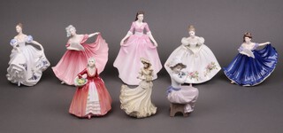 Six Royal Doulton figures - Gloria, Elaine, Samantha, Beatrice, Pretty Ladies Elaine, Janet, a 1997 Leonardo Collection figure of a bonneted lady and a Nao figure of a seated girl with dog 
