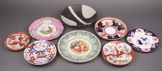 An Aynsley plate decorated peaches, 19th Century Japanese Imari plate, a Kutani plate and other decorative plates