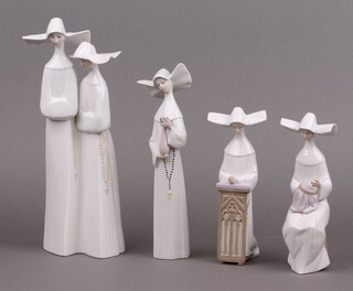 Four Nao figures of nuns - 4611, Sincere Moment 5550, Time To Sew 5501, Feeling Numb 5502 