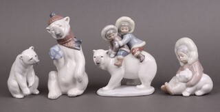 Four Lladro figures - Painful Bear 5021, Resting Polar Bear 58, Eskimo Playing 1195, Eskimo Riders 5353 the base signed and dated 14 3 87
