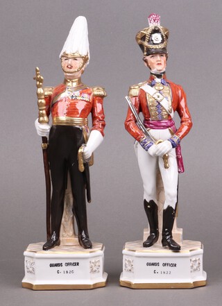 A Continental porcelain figure of a standing guards officer marked "circa 1820", and 1 other  "circa 1822" 