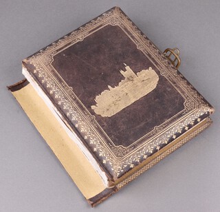 A Victorian leather bound musical photograph album with gilt metal mount (a/f) 