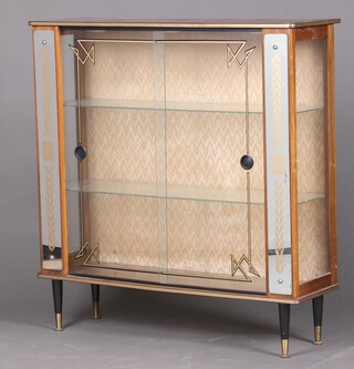 A wooden laminate display cabinet fitted glass shelves enclosed by glazed panelled doors 94cm h x 92cm 2 x 29cm d  