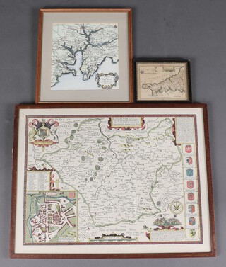 A reproduction coloured map of Leicester 42cm x 55cm, two of Cornwall  22cm x 21cm and 11cm x 15cm 