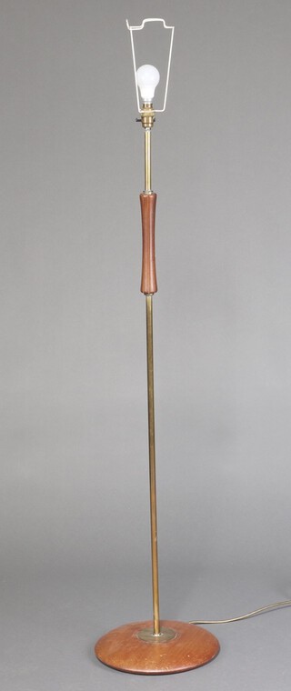 A mid-century teak and gilt metal standard lamp 141cm h 