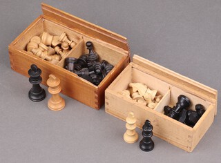 Two wooden Staunton chess sets, complete
