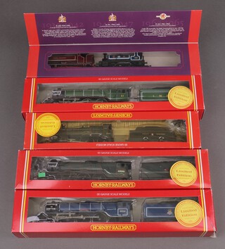 Four Hornby OO gauge locomotives and tenders - R375 Class A Pretty Polly, R059 Pretty Polly (limited edition) and R298 County Class County of Hereford, R129 Pretty Polly and 2 tank engines 