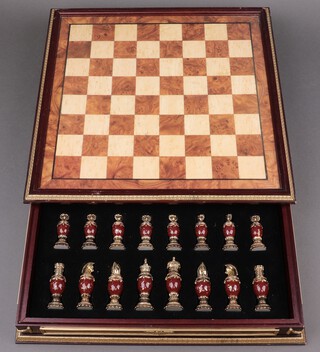 A Franklin Mint Faberge style chess set with gilt malachite and hardstone style pieces and board 8cm h x 42cm x 42cm  