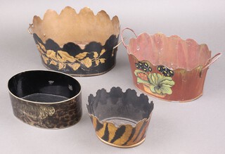 A Regency style oval pressed metal twin handled planter 13cm x 30cm together with 3 others