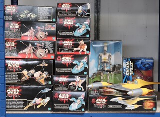 Star Wars Episode 1 by Hasbro, a collection of mainly vehicles and playsets to include Flash Speeder x 3, Sith Speeder, Kaadu & Jar Jar Binks, Eopie & Qui-Gon Jin, Ammo Wagon x 2, Trade Federation Droid Starfighter, Anakin Skywalker's Pod Racer, Battle Droid Commander, Republic Cruiser (Action Fleet Range), Sebulba's Pod Racer, Naboo Fighter (not guaranteed complete)