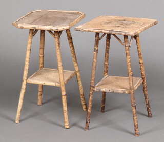 An octagonal bamboo 2 tier occasional table and a square ditto 