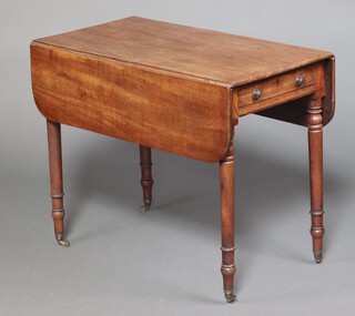 A 19th Century bleached mahogany Pembroke table fitted a drawer, on turned supports 61cm h 